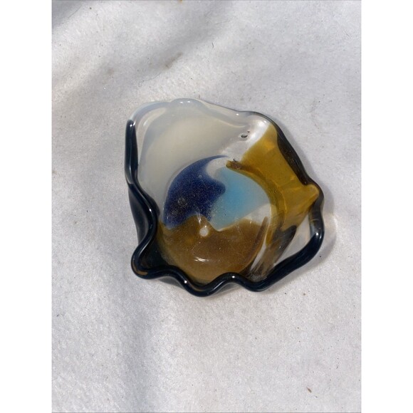 Mdina Ruffled Studio Art Blown Glass Bowl Jar Cup  Malta Italy Colorful - Picture 2 of 7